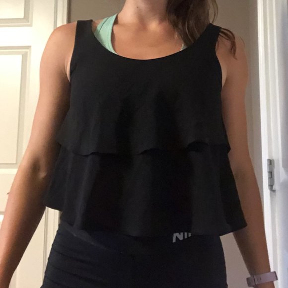 Black Ruffle Tank Top with Peek-a-Boo Back - Picture 3 of 3